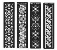 CrafTreat Stencil - Border VI, Border IX, Border X and Border XI (4 pcs) - Reusable Painting Template for Home Decor, Crafting, DIY Albums and Printing on Paper, Floor, Wall, Tile, Fabric 3x12 inches