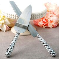 Gifts Infinity Personalized Wedding Hammered Design Silver Cake Knife and Server Set Free Engraving (2531)