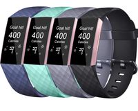 Tobfit Sport Bands Compatible for Fitbit Charge 3 and Charge 3 SE, 4 Pack, Soft Rubber Strap for Women/Men, Mint Green, Black, Blue, Blue Grey, Small