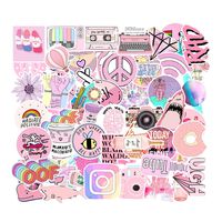 Girls Stickers for Water Bottles, 53 Pack Pink Hydro Flask Stickers Cute Trendy Laptop Stickers Waterproof Cellphone Skateboard Luggage Stickers for Teen Kids