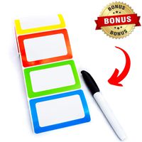Name Tag Stickers Labels Colorful 250 Ct Adhesive Backed Rolls - 3.5" x 2.25" with Red, Green, Yellow and Blue Borders Bonus Permanent Marker Included Sticks Strong, Yet Removes Easily