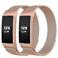 LNOOIU Metal Replacement Bands Compatible with Fitbit Charge 3, Stainless Steel Bands Adjustable Accessory Wristband for Charge 3 Bracelet Women Men Girls Boys- Rose Gold Large