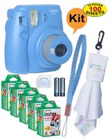 Fujifilm Instax Mini 9 Instant Film Camera + 20 Sheets of Instant Film + Lens Cleaning Cloth + Close-Up Selfie Lens + Wrist Strap | Batteries Included - Cobalt-Blue