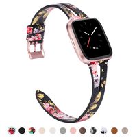 TOYOUTHS Leather Strap Compatible with Fitbit Versa/Versa 2/Versa Lite/Versa SE Bands for Women Men Genuine Leather Breathable Wristbands with Ventilated Hole Replacement Accessories Black/Pink Floral