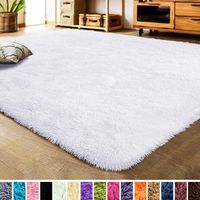 LOCHAS Luxury Velvet Shag Area Rug Modern Indoor Fluffy Rugs, Extra Soft and Comfy Carpet, Cute Color Furry Bedroom Carpets for Kids, Nursery, Girls, Baby, Living Room (3x5 Feet, White)