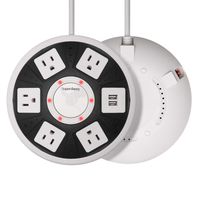 USB Power Strip Surge Protector Widely Space Outlet 6FT Extension Cord 13A ETL Approval Multi Plug 2 USB Fast Charging Port for iPhone iPad Samsung Computer Home Office Round SUPERDANNY