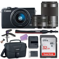 Canon EOS M100 Mirrorless Digital Camera (Black) Bundle with Canon EF-M 15-45mm is STM & Canon EF-M 55-200mm f/4.5-6.3 is STM Lens + Basic Camera Kit