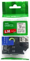 LM Tapes - Premium 3/8" Black Print on Clear Label (9mm 0.35 Laminated) Compatible with P-Touch TZe-121 Tape and Comes with Great Tape Color/Size Guide for Easy reordering.