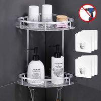 Flowmist 2 Tiers Corner Shower Caddy, Shower Organizer, Wall Mounted Aluminum Shower Shelf with Adhesive(No Drilling), Storage Rack for Toilet,Shampoo,Dorm and Kitchen