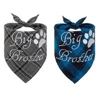 EXPAWLORER Plaid Dog Bandana Scarf - 2 Pcs Embroidery of Big Brother Washable Cotton Triangle Accessories for Small Medium Large Dogs Puppies Pets, Blue and Grey