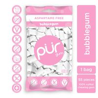 PUR 100% Xylitol Chewing Gum, Bubblegum - Sugar-Free + Aspartame Free, Vegan + non GMO, 55 Count (Pack of 1)
