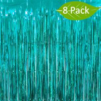 Deruicc 8 Pack Aquamarine Foil Curtains 3ft x 8ft Tinsel Fringe Curtains Shimmer Curtain Birthday Wedding Party Christmas Photo Booth Backdrop Decorations