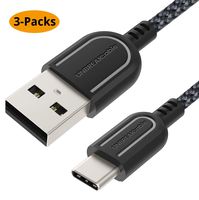 UNBREAKcable USB Type C Cable [3 Pack, 6.6ft] Nylon Braided USB Charger 3A USB C Cable for Samsung Galaxy S10 S9, Note 9 8, Nintendo Switch, MacBook, Google Pixel, LG V30 G7 (Black)