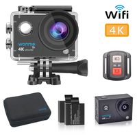 WONNIE 4K Sports Action Camera Ultra HD Wifi Remote Control, 30m Waterproof Camera 170°Wide-Angle Shooting With 2 Pcs Rechargeable Batteries and Accessories Sets