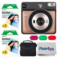 Fujifilm instax Square SQ6 Instant Film Camera (Blush Gold) + Fujifilm instax Square Instant Film (40 Exposures) + Small Digital Camera/Video Case (Black) + Photo4Less Camera and Lens Cleaning Cloth