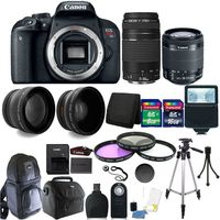 Canon EOS Rebel T7i 24.2MP DSLR Camera + 18-55mm + 75-300mm + 58mm 3pc Filter Kit + Wide Angle & Telephoto Lens + 24GB Memory Card + DSLR Backpack + Gadget Bag + Slave Flash + Lens Cap Holder + Remote Control + Card Reader + Wallet + Cleaning Kit +