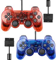 Wired Controller for PS2 Playstation 2 Dual Shock(Pack of 2,ClearBlue and ClearRed) 