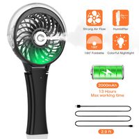 Handheld Misting Fan Portable Hand Fan-Mini Rechargeable Battery Operated Fan, Foldable Personal Travel Fan with Cooling Humidifier and Colorful Nightlight for Camping, Office, Outdoor (Black)