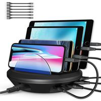 Charging Station, AHRISE Docking Station with 4 USB Ports and Phone Dock Stand Compatible Samsung, iPhone, Ipad, 6.8A/34W, 6-pcs Cables Included, ETL Certified, Black