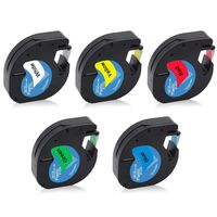 Replace for DYMO LetraTag Label Tape Plastic Refills 91331 91332 91333 91334 91335 Compatible for Dymo LetraTag Label Maker, Black Print on White, Yellow, Red, Green, Blue, 1/2" x 13', 5 Pack
