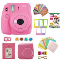 Fujifilm INSTAX Mini 9 Instant Camera (Flamingo Pink) with Twin Instant Film Pack (20 Shots) and 7-1 Accessory Gift Bundle (3 Items)