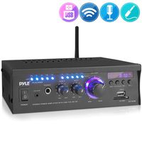 Wireless Bluetooth Home Stereo Amplifier - 2x120 Watt Power Amplifier Home Audio Bluetooth Receiver System W/Blue Led Display, USB/SD, AUX, RCA, Headphone Jack - Remote - Pyle PCAU46BA