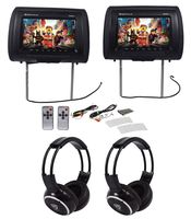 Pair Rockville RHP91-BK v2 9 Black Car Headrest Monitors w/Speakers+Headphones