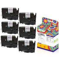 Replaces Brother P Touch Label Tape, Tze231 Tze-231 12mm / 0.47 Laminated Black on White Tze Tz Tape for P-Touch Label Maker Machine PT-D210 PT-D200 PT-2030 PT-H110 PT-D400 D600, 26.2 Feet (8M) 6-Pack