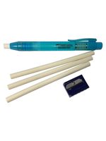Faber-Castell Pen Mechanical Stick Retractable Eraser Set with 2 Extra Refills + 1 FREE Faber-Castell Sharpener(assorted colors) (Blue)