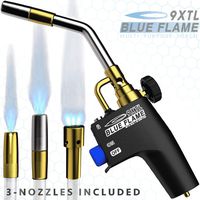BLUE FLAME 9XTL - Multi Purpose Mapp & Propane Torch | Includes 3 - Nozzles/Tips | Built-In Ignition | Flow Regulator & Flame Lock