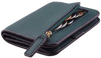 Toughergun Womens Rfid Blocking Small Compact Bifold Luxury Genuine Leather Pocket Wallet Ladies Mini Purse with ID Window (04 ReNapa Green Coal)