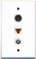 RiteAV - 1 Port Coax Cable TV- F-Type and 1 Port Toslink and 1 Port Cat6 Ethernet White Wall Plate