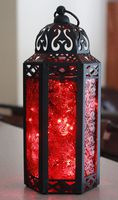 Vela Lanterns Moroccan Style Candle Lantern with LED Lights, Medium, Red Glass