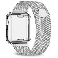 jwacct Stainless Steel Bands Compatible with Apple Watch Band 44mm - with Full Screen Protector for iWatch Series 4/5 - Adjustable Metal Magnetic Strap in 8 Classy Colors (Silver)