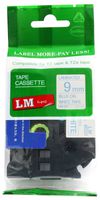 LM Tapes - Premium 3/8" Blue Print on White Label (9mm 0.35 Laminated) Compatible with P-Touch TZe-223 Tape and Comes with Great Tape Color/Size Guide for Easy reordering.