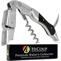 Waiters Corkscrew by HiCoup - Professional Stainless Steel with Ebony Wood Inlay All-in-one Corkscrew, Bottle Opener and Foil Cutter, the Favoured Wine Opener of Sommeliers, Waiters and Bartenders