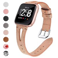 QIBOX Compatible Fitbit Versa Bands, Women Genuine Leather Slim Band Accessories Replacement Strap Bracelet Wristband for Fitbit Versa Lite/Special Edition