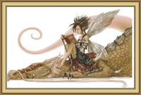Joy Sunday 11CT Stamped Cross Stitch Kits Cross-Stitch Pattern The Girl Sat On The Dragon DMC Fabric DIY Hand Needlework kit 27''x18''
