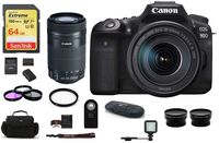 Canon EOS 90D DSLR Camera with EF-S 18-135mm f/3.5-5.6 is USM Lens (USA Warranty) + Canon EF-S 55-250mm f/4-5.6 is STM Lens Bundle, Includes; SanDisk 64GB Extreme Memory Card + More (13 Items)