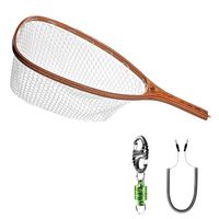 SF Burl Wood Fly Fishing Landing Net Soft Silicone Rubber Mesh Trout Catch and Release Net with Green Magnetic Net Release Combo Kit
