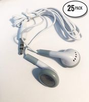25 Pack of White/Gray Earbuds Headphones - Individually Bagged - Great for Schools/Museums / Wholesale
