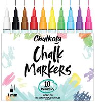 1mm Extra Fine Tip Chalk Markers (10 Pack) Neon Color Chalk pens | Non-Toxic, Wet Wipe | For Blackboards, Chalkboard, Window, Glass, Bistro Menu