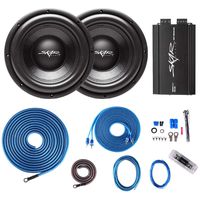 (2) Skar Audio VD-10 D2 500 Watt RMS Subwoofers with RP-800.1D Monoblock Sub Amplifier and 4 Gauge Amp Kit