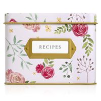 Jot & Mark Decorative Tin for Recipe Cards | Holds Hundreds of 4x6 Cards (Pink Peonies)