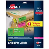 Avery Neon Shipping Labels with Sure Feed for Laser Printers, 2" x 4", Assorted Colors, 150 Labels (5978)