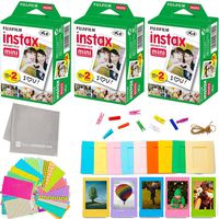 Fujifilm Instax Mini Instant Film (3 Twin Packs, 60 Total Pictures) + 60 Sticker Frames + 5 Plastic Desk Frames + 10 Paper Frames + Micro-Fiber Cleaning Cloth