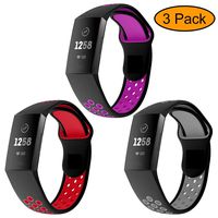 Neitooh 3 Packs Bands Compatible with Fitbit Charge 3/Charge 3 SE for Women and Men,Soft Silicon Waterproof Replacement Sports Strap with Breathable Holes