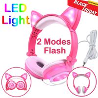 Kids Headphones Glowing Cat Earphones Over/on Ear with LED USB, Rechargeable Wired Foldable Game Headset for Girls Boys Toddlers Phone PC, Learning Education Toys Holiday Christmas Birthday Gifts