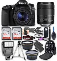 Canon EOS 80D Digital SLR Camera with EF-S 18-135mm f/3.5-5.6 Image Stabilization USM Lens + 2pc SanDisk Ultra 32GB Memory Cards + Auxiliary 2x Telephoto + 58mm Wide Angle + Accessory Bundle