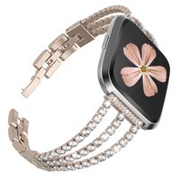 TOYOUTHS Dressy Bracelet Compatible with Fitbit Versa/Versa 2/Versa Lite & Special Edition Bands for Women Stainless Steel Metal Replacement Wristbands Diamond Strap Bangle Accessories Champagne Gold